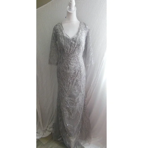 NEW LA FEMME Gray SEQUIN Embroidered MOTHER OF THE GROOM DRESS Mermaid GOWN 12 - Picture 5 of 16